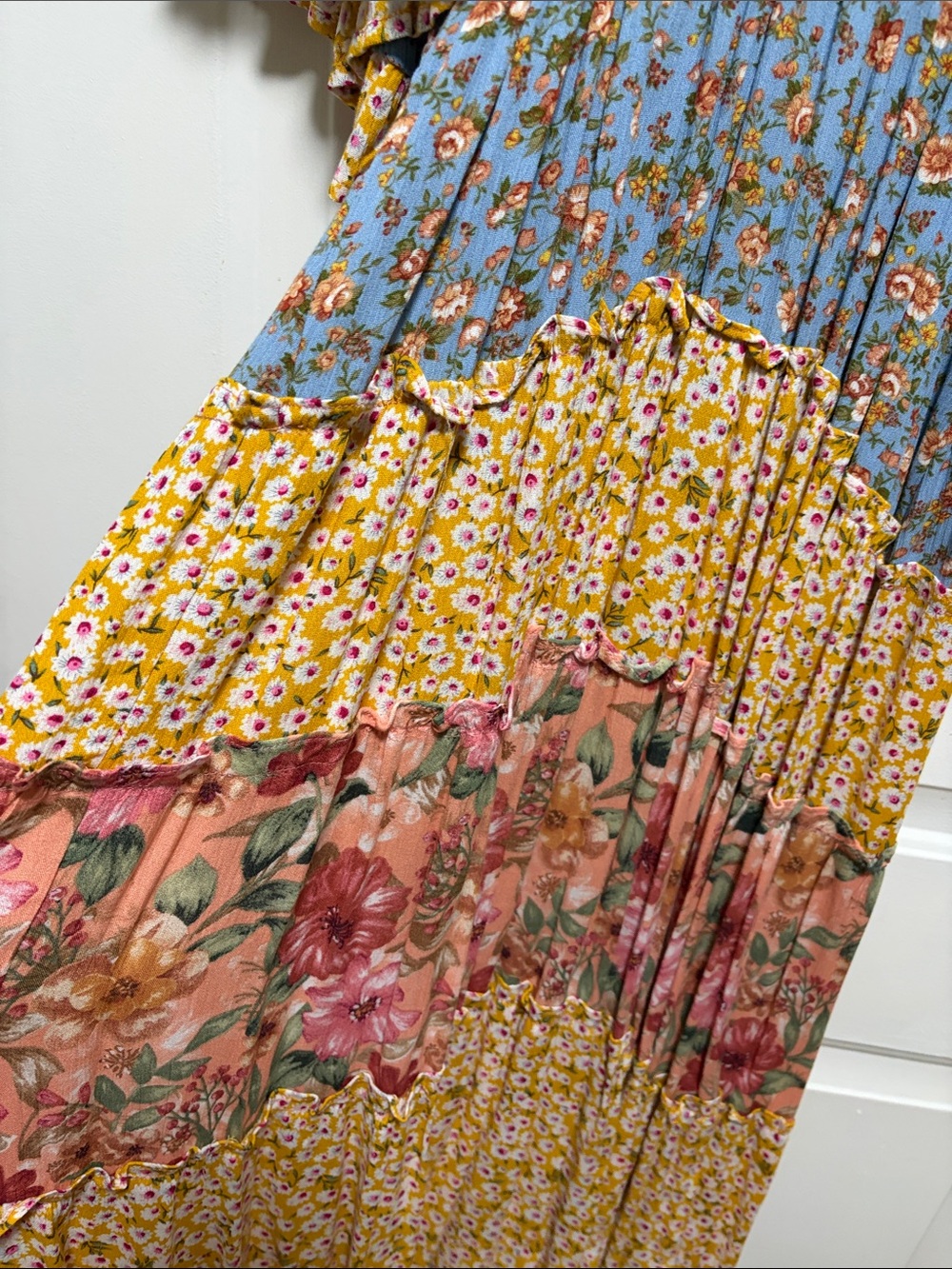 Umgee Peach, Blue & Yellow Patchwork Midi Dress - Picture 5 of 7